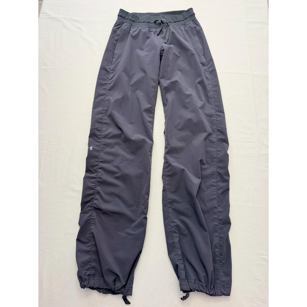 Under Armour Pants Womens Small Gray Woven Track Elastic Waist Running Gym